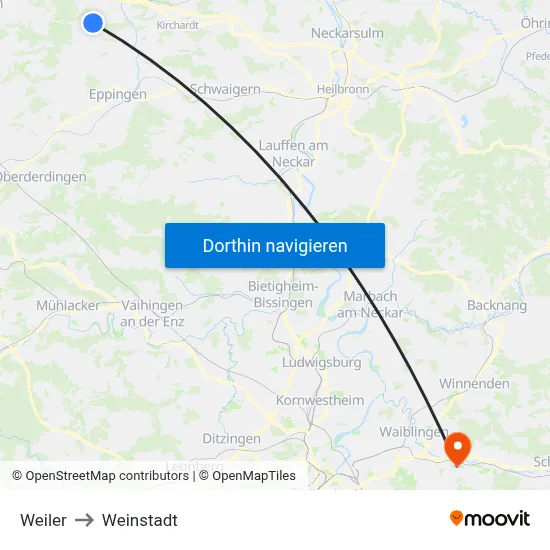 Weiler to Weinstadt map