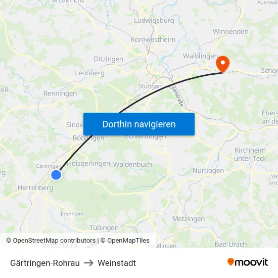 Gärtringen-Rohrau to Weinstadt map