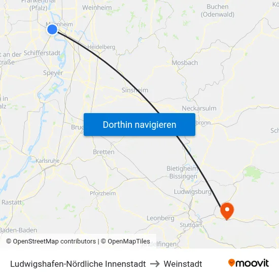 Ludwigshafen-Nördliche Innenstadt to Weinstadt map