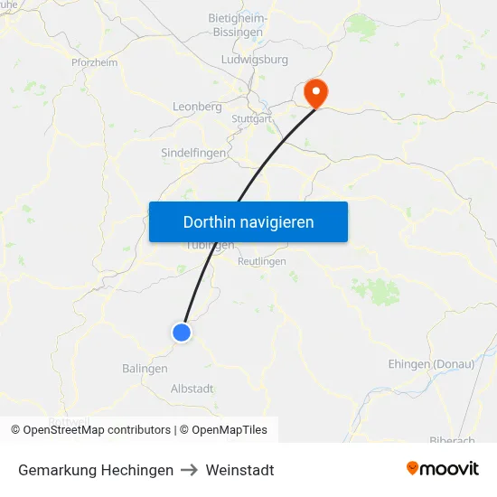 Gemarkung Hechingen to Weinstadt map