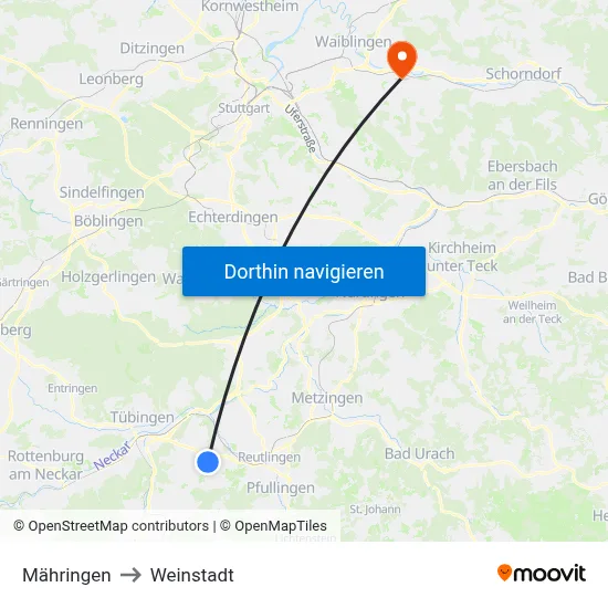 Mähringen to Weinstadt map