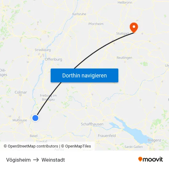 Vögisheim to Weinstadt map