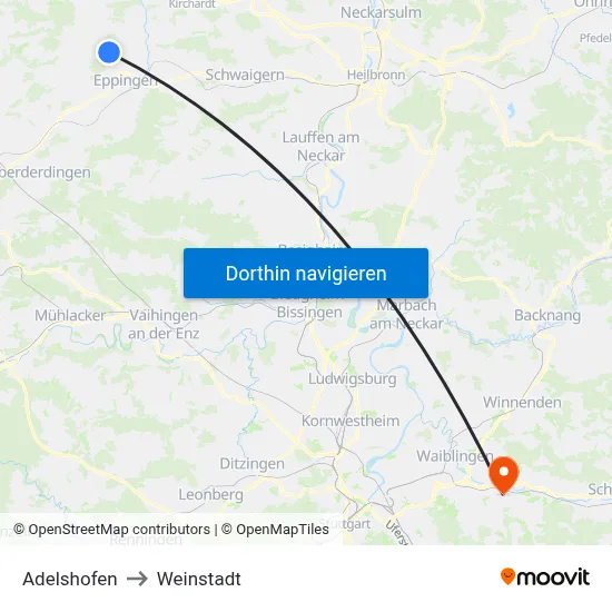 Adelshofen to Weinstadt map
