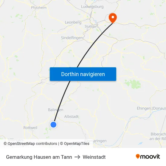 Gemarkung Hausen am Tann to Weinstadt map