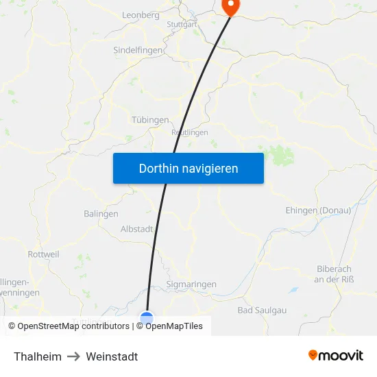 Thalheim to Weinstadt map