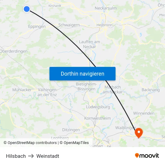 Hilsbach to Weinstadt map