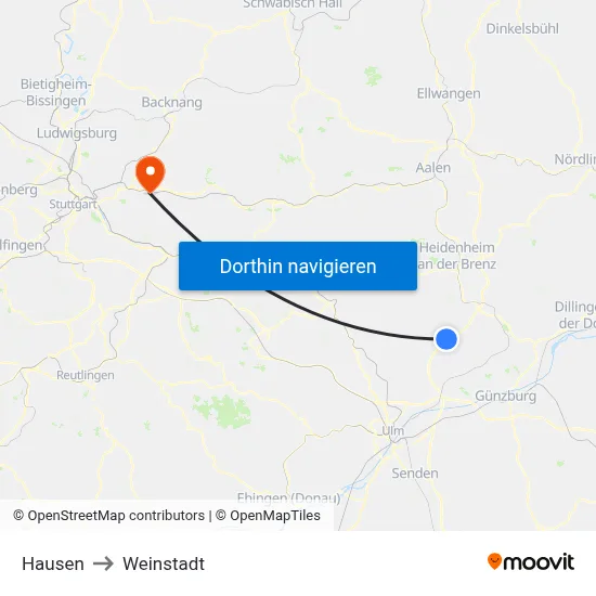 Hausen to Weinstadt map