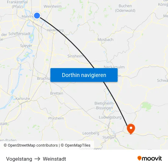 Vogelstang to Weinstadt map