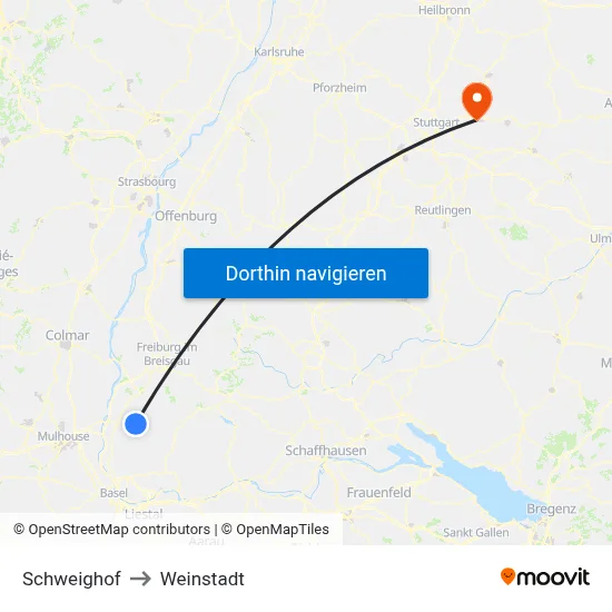 Schweighof to Weinstadt map