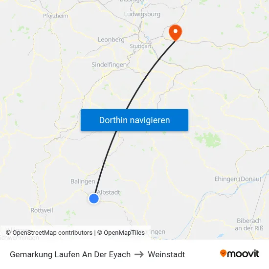 Gemarkung Laufen An Der Eyach to Weinstadt map