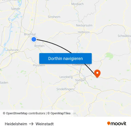 Heidelsheim to Weinstadt map