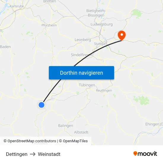 Dettingen to Weinstadt map