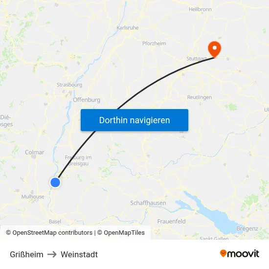 Grißheim to Weinstadt map