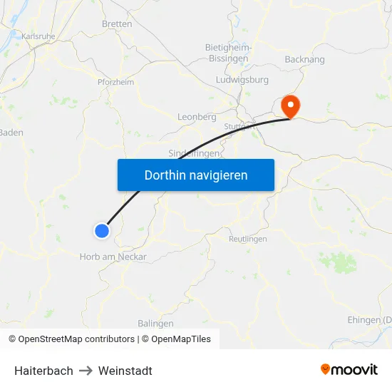 Haiterbach to Weinstadt map
