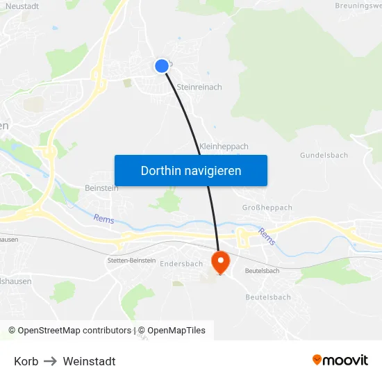 Korb to Weinstadt map