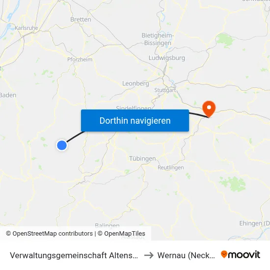 Verwaltungsgemeinschaft Altensteig to Wernau (Neckar) map