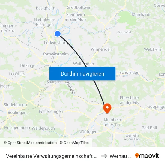 Vereinbarte Verwaltungsgemeinschaft Der Stadt Freiberg am Neckar to Wernau (Neckar) map