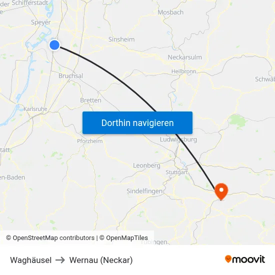 Waghäusel to Wernau (Neckar) map