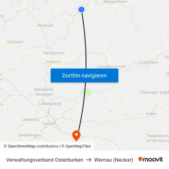 Verwaltungsverband Osterburken to Wernau (Neckar) map