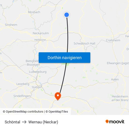 Schöntal to Wernau (Neckar) map