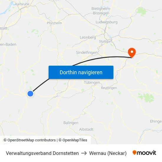 Verwaltungsverband Dornstetten to Wernau (Neckar) map