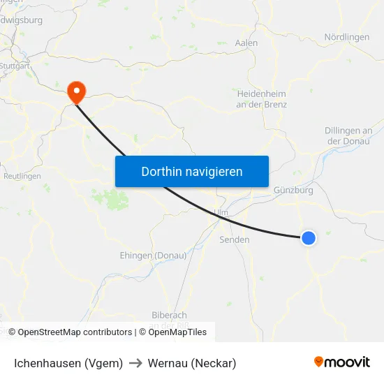 Ichenhausen (Vgem) to Wernau (Neckar) map