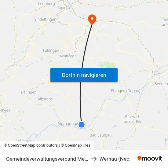 Gemeindeverwaltungsverband Mengen to Wernau (Neckar) map