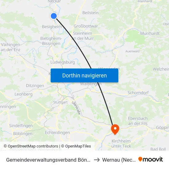 Gemeindeverwaltungsverband Bönnigheim to Wernau (Neckar) map