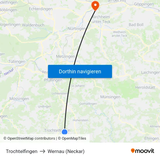 Trochtelfingen to Wernau (Neckar) map