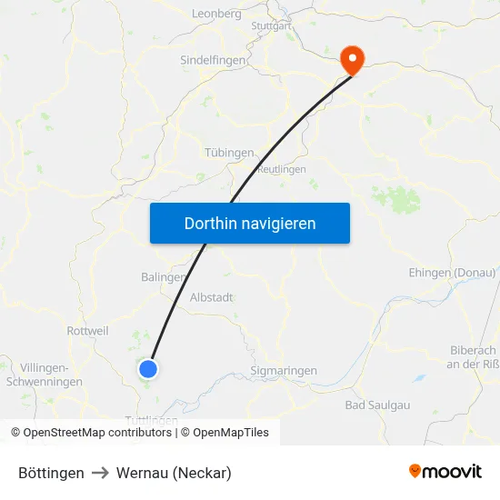 Böttingen to Wernau (Neckar) map