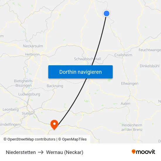 Niederstetten to Wernau (Neckar) map