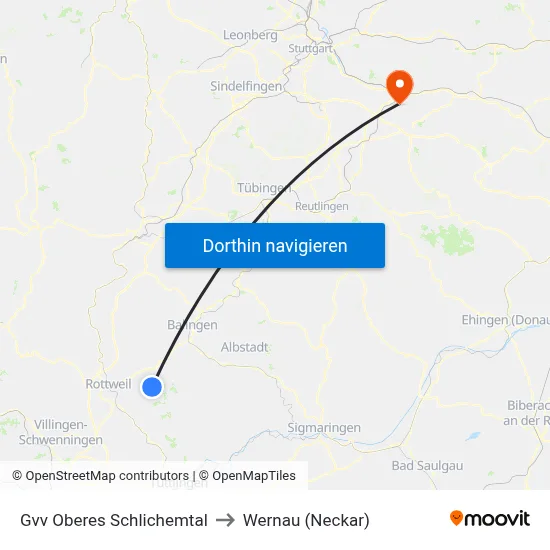 Gvv Oberes Schlichemtal to Wernau (Neckar) map