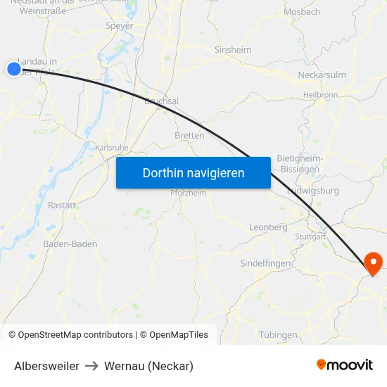 Albersweiler to Wernau (Neckar) map