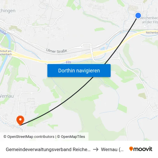 Gemeindeverwaltungsverband Reichenbach An Der Fils to Wernau (Neckar) map