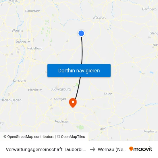 Verwaltungsgemeinschaft Tauberbischofsheim to Wernau (Neckar) map