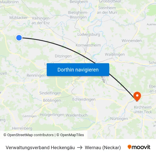 Verwaltungsverband Heckengäu to Wernau (Neckar) map