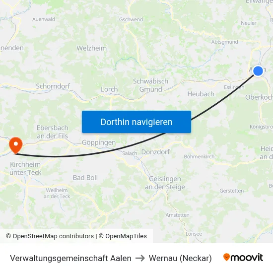 Verwaltungsgemeinschaft Aalen to Wernau (Neckar) map