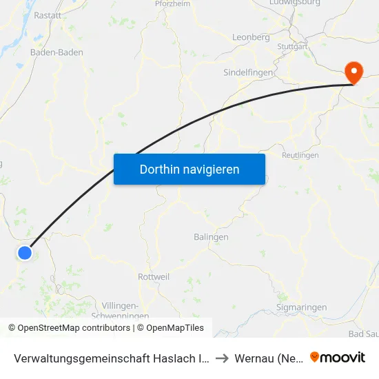 Verwaltungsgemeinschaft Haslach Im Kinzigtal to Wernau (Neckar) map