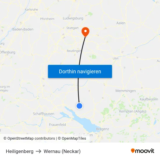 Heiligenberg to Wernau (Neckar) map