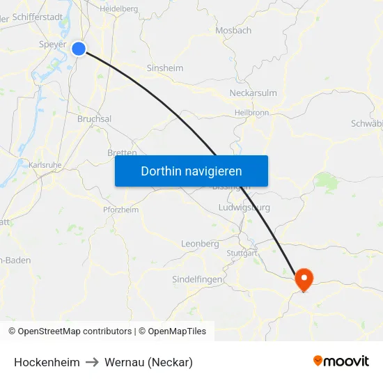 Hockenheim to Wernau (Neckar) map