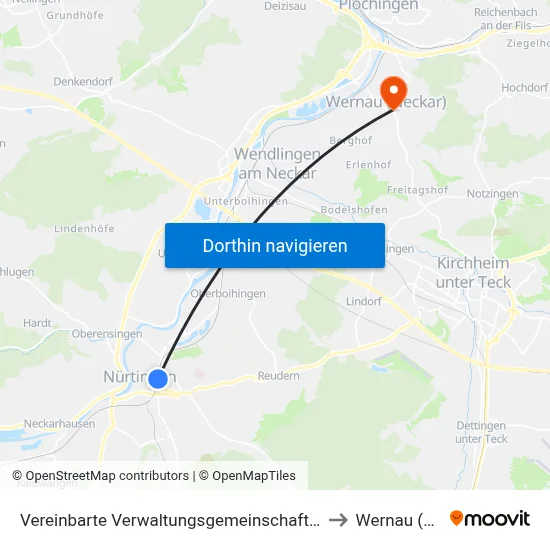 Vereinbarte Verwaltungsgemeinschaft Der Stadt Nürtingen to Wernau (Neckar) map