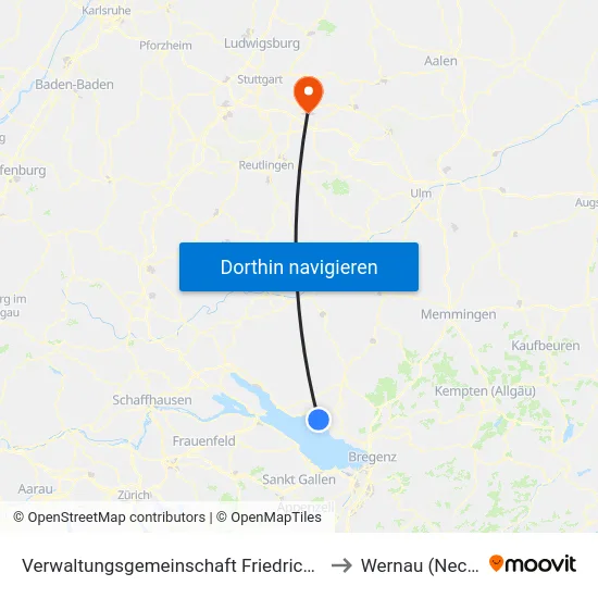 Verwaltungsgemeinschaft Friedrichshafen to Wernau (Neckar) map