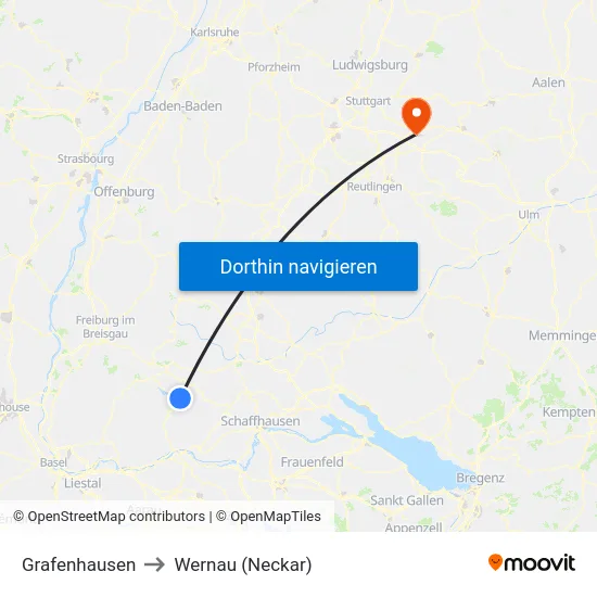 Grafenhausen to Wernau (Neckar) map