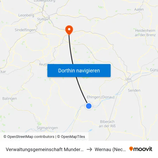 Verwaltungsgemeinschaft Munderkingen to Wernau (Neckar) map