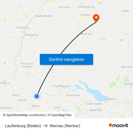 Laufenburg (Baden) to Wernau (Neckar) map