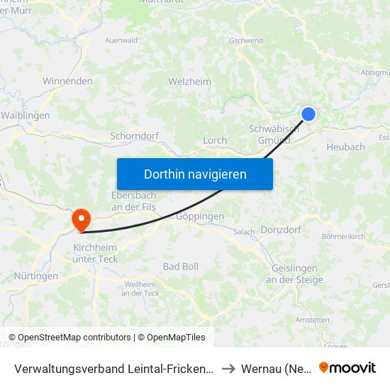 Verwaltungsverband Leintal-Frickenhofer Höhe to Wernau (Neckar) map