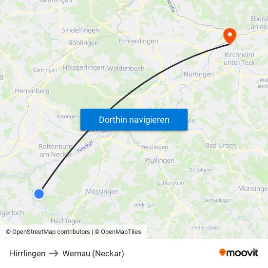 Hirrlingen to Wernau (Neckar) map