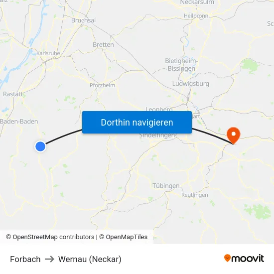 Forbach to Wernau (Neckar) map