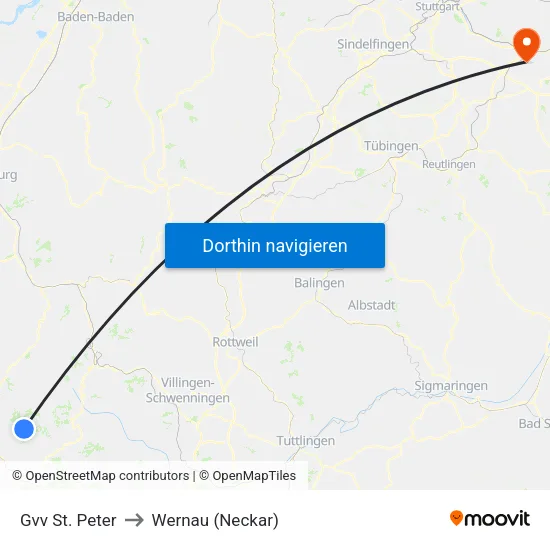 Gvv St. Peter to Wernau (Neckar) map