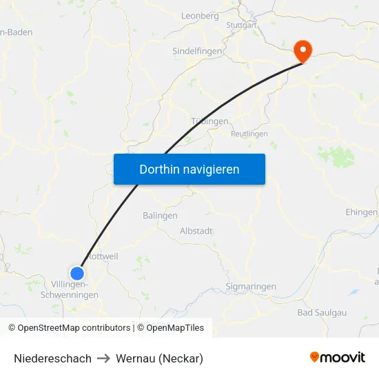 Niedereschach to Wernau (Neckar) map